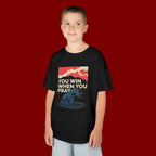 Kids Tee – “You Win When You Pray” Retro Wave Ocean Graphic