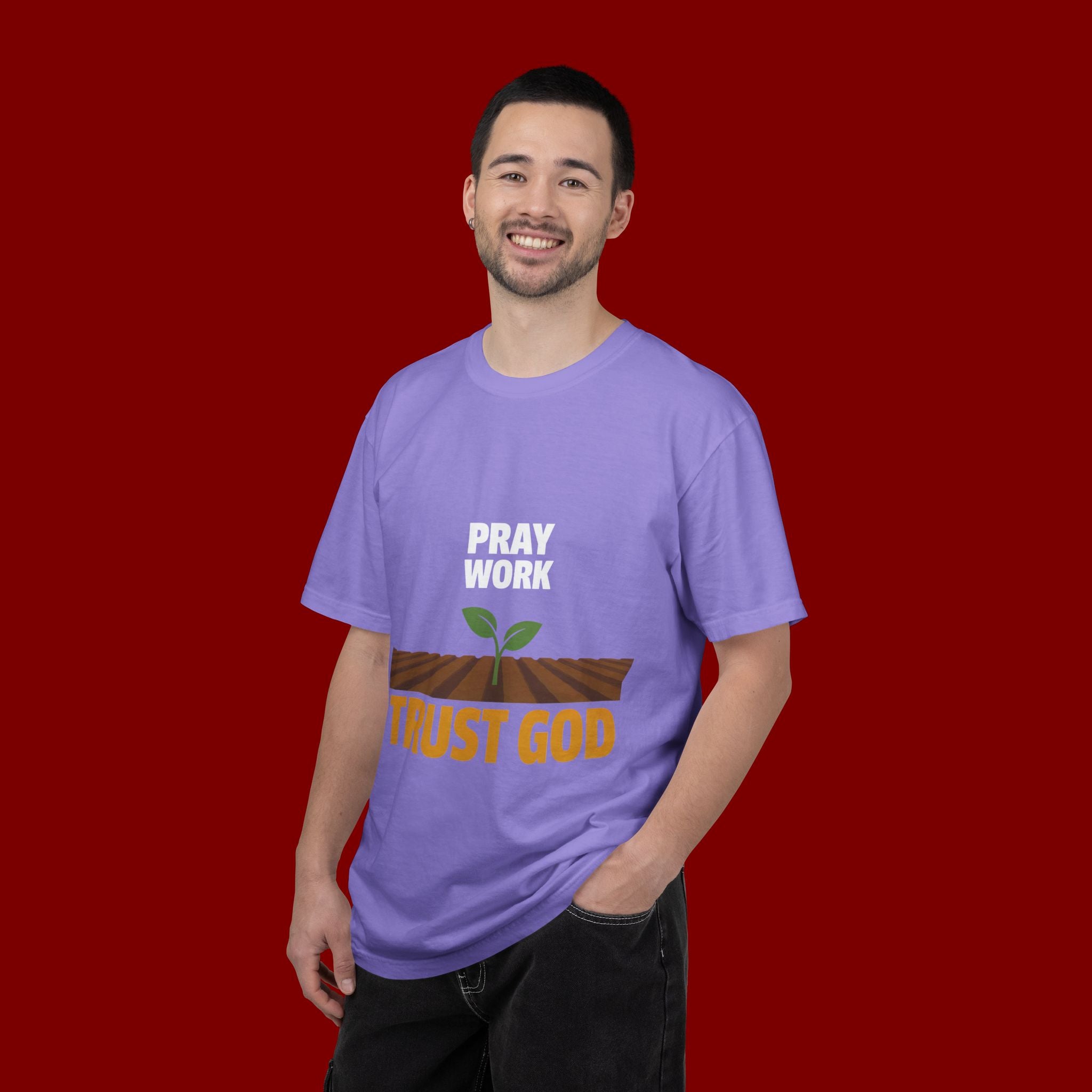 Pray Work, Trust God T-Shirt — Faith Gardening Inspirational Tee