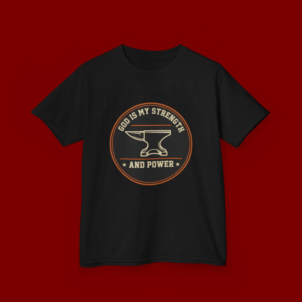Kids Tee — "God Is My Strength and Power" Anvil & Anvil-Forge Christian Youth Shirt