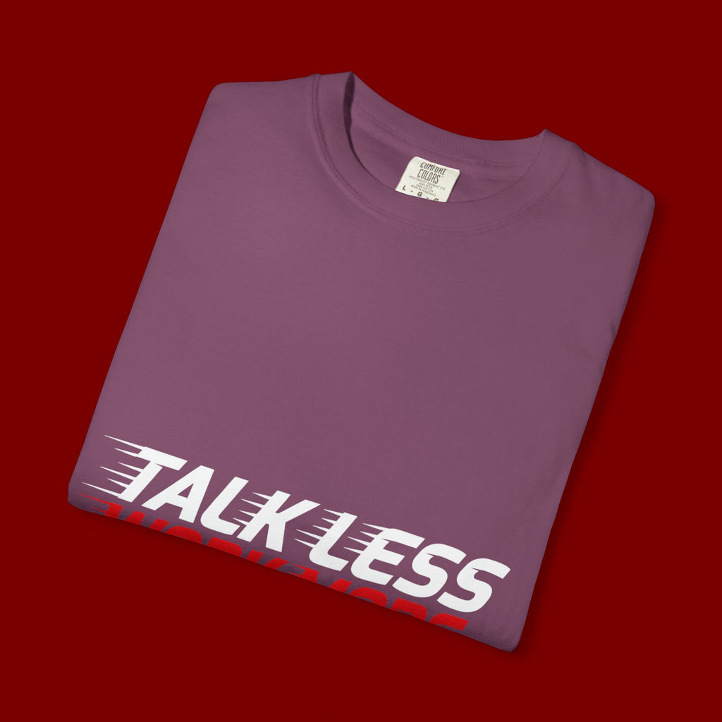Work More Graphic T-Shirt — Bold Red Minimalist Slogan Tee