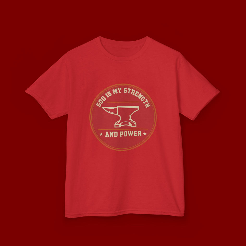 Kids Tee — "God Is My Strength and Power" Anvil & Anvil-Forge Christian Youth Shirt