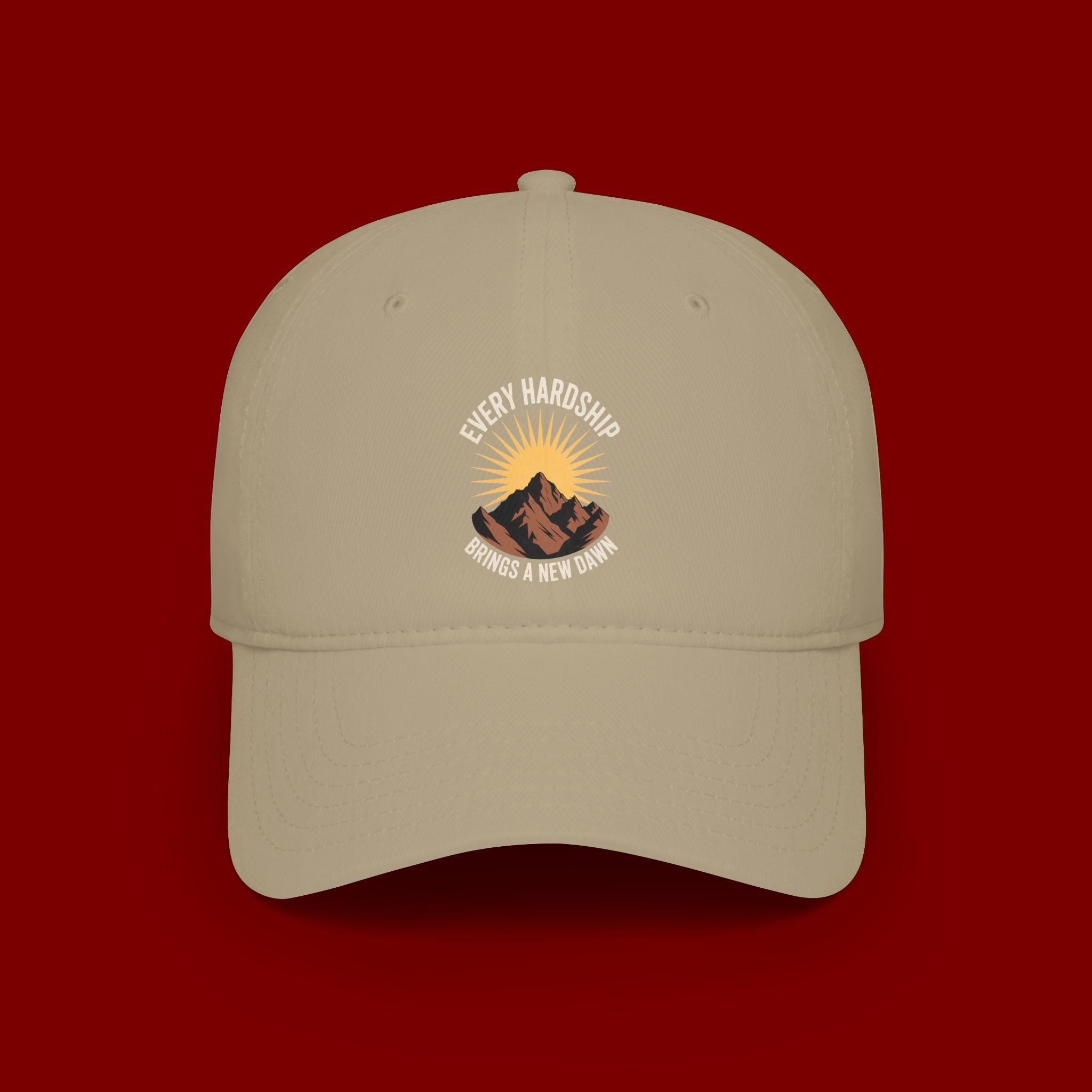 Low Profile Baseball Cap — 'Every Hardship Brings a New Dawn' Sunrise Mountain Embroidered Hat