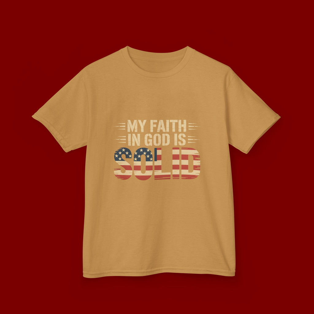 Kids Tee — "My Faith in God is Solid" Patriotic Christian T-Shirt