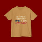 Kids Tee — "My Faith in God is Solid" Patriotic Christian T-Shirt