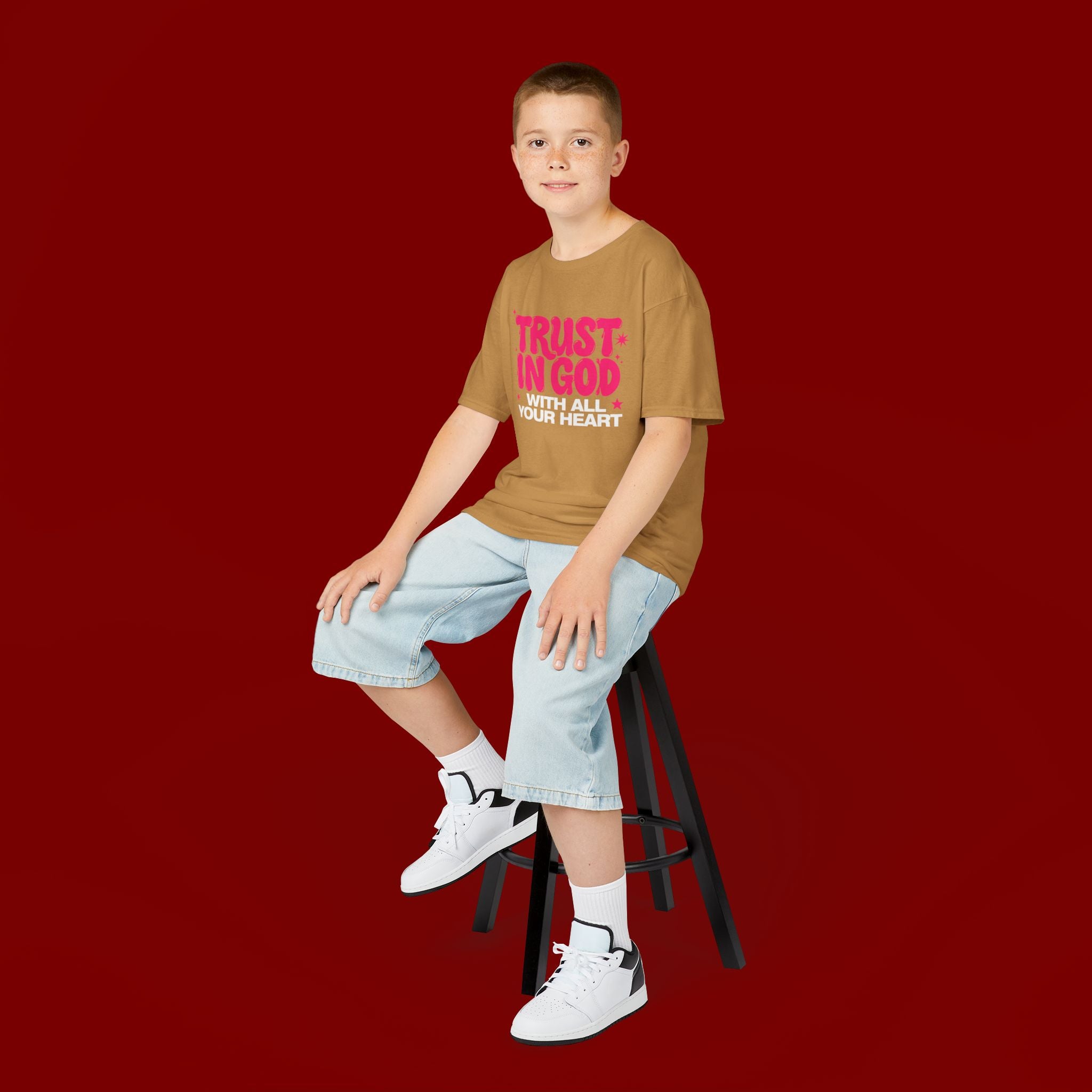 Kids Tee — "Trust in God" Pink Faith Graphic Shirt
