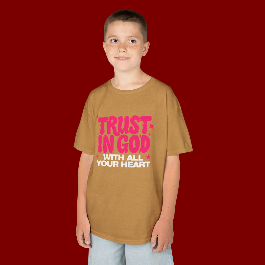Kids Tee — "Trust in God" Pink Faith Graphic Shirt