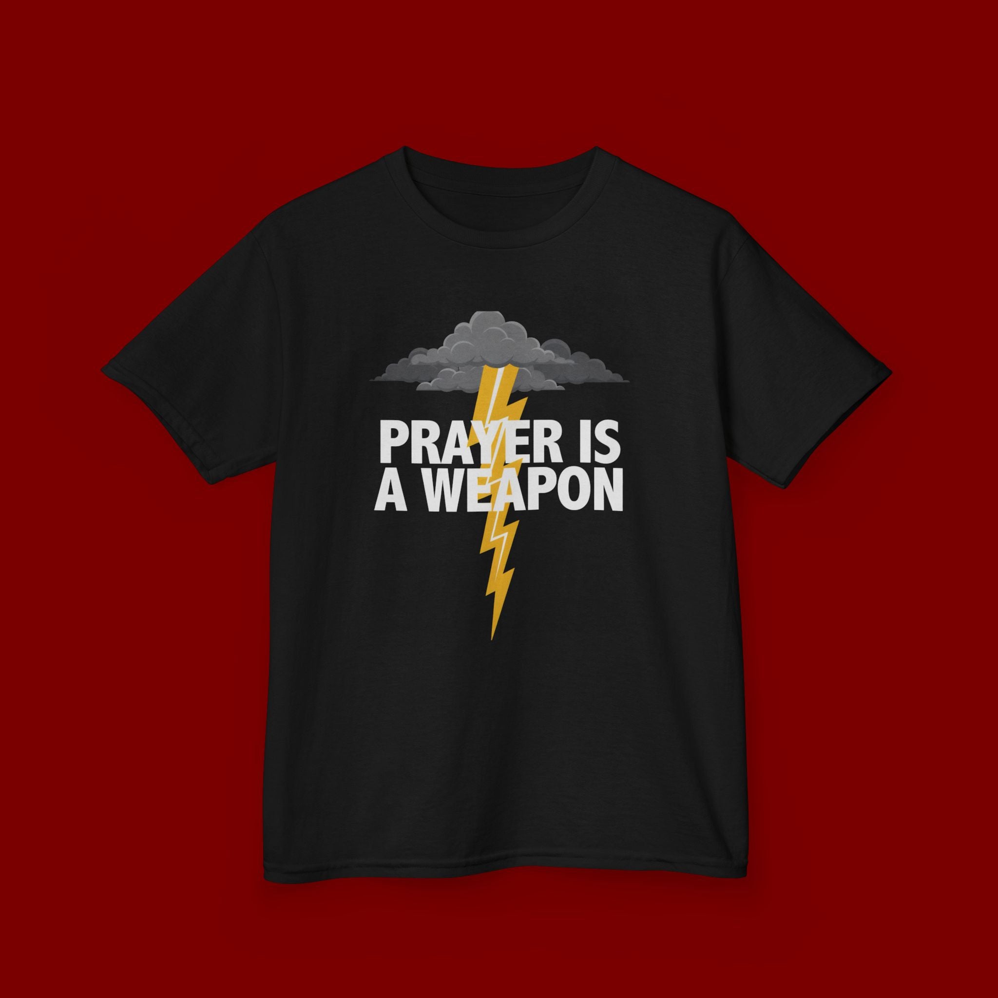 Kids Tee — "Prayer Is A Weapon" Lightning Graphic Christian Shirt