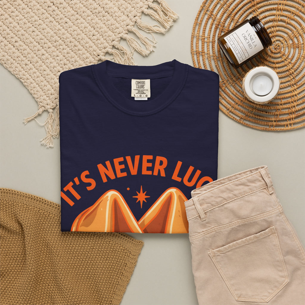 Christian Graphic T-Shirt — “It’s Never Luck, It’s Always God” Fortune Cookie Design