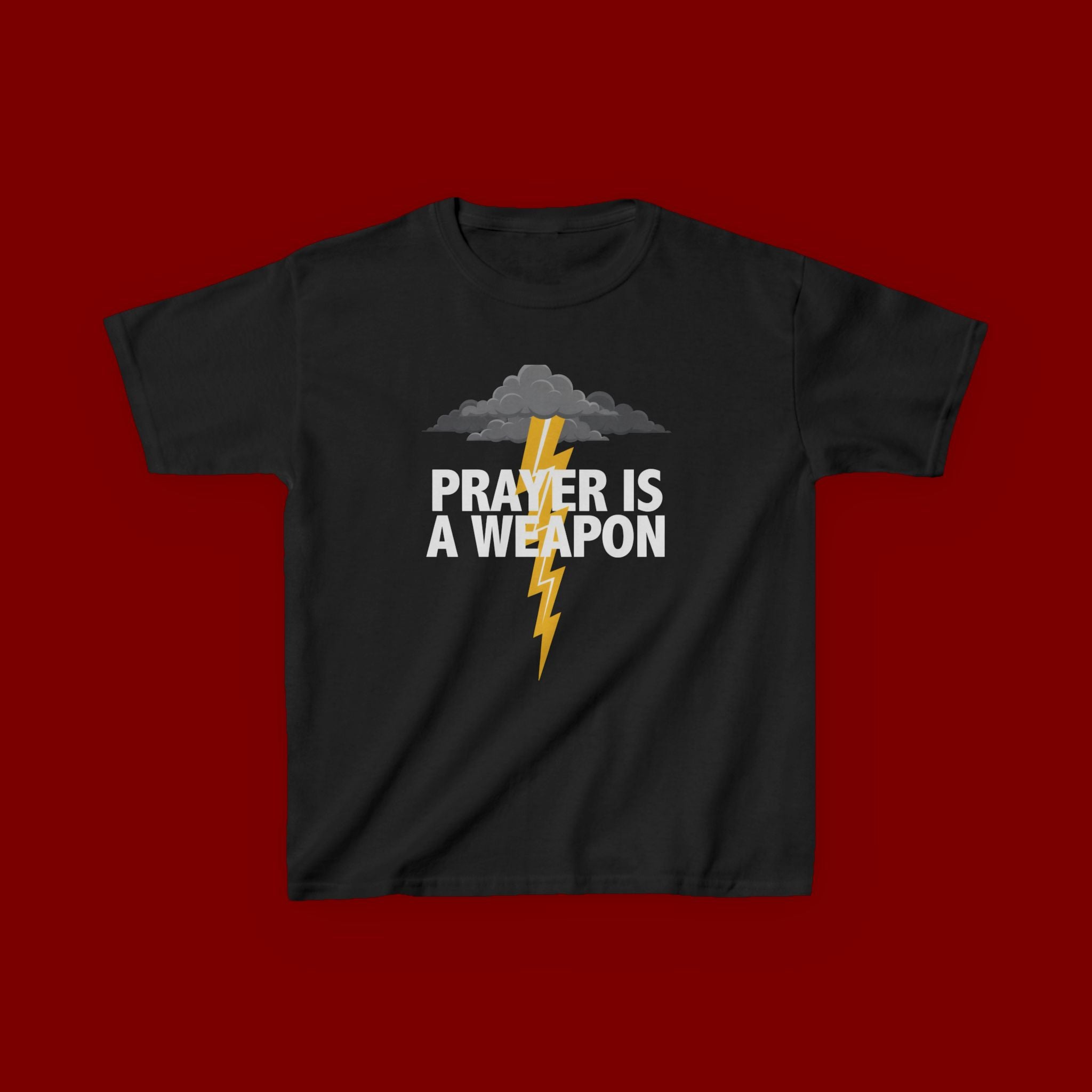 Kids Tee — "Prayer Is A Weapon" Lightning Graphic Christian Shirt