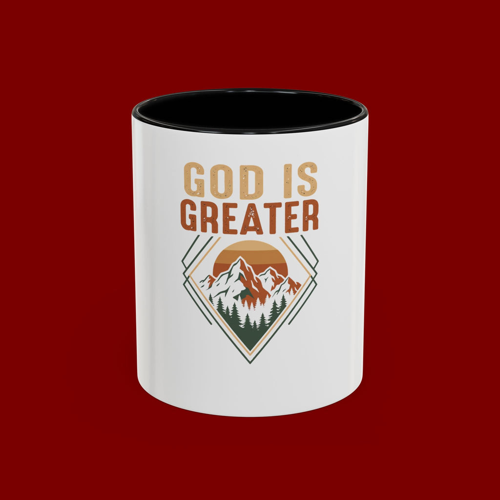 God Is Greater Mountain Coffee Mug — Inspirational Christian Accent Mug