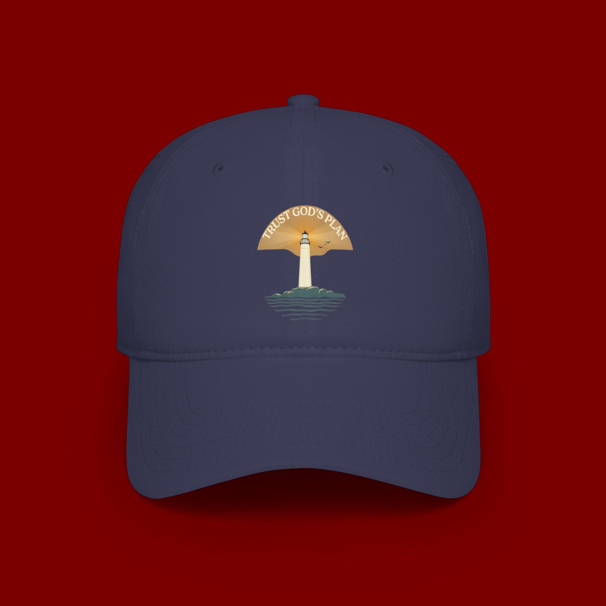 Lighthouse Faith Baseball Cap — "Trust God's Plan" Embroidered Low-Profile Hat