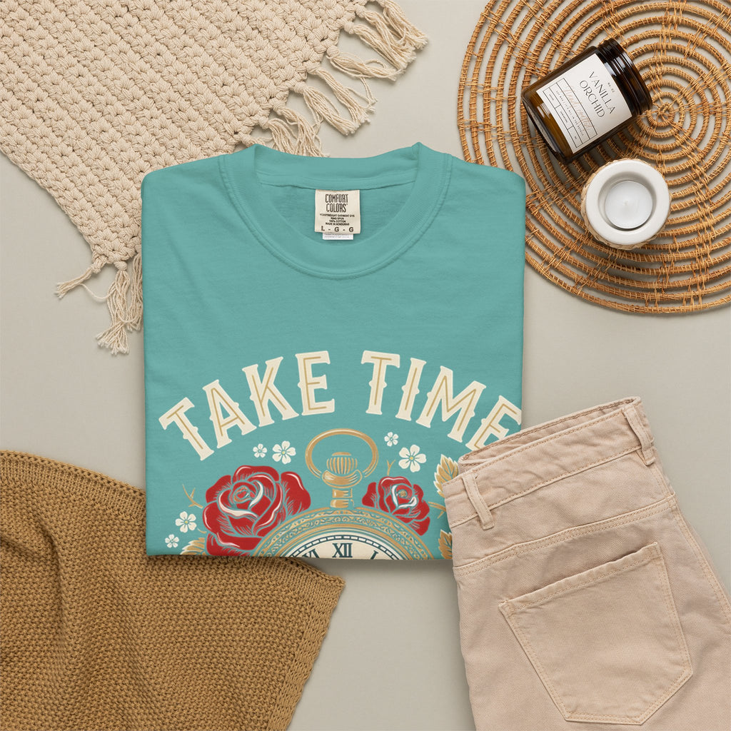 Take Time to Pray Pocket Watch T-Shirt — Faith-Based Floral Christian Tee