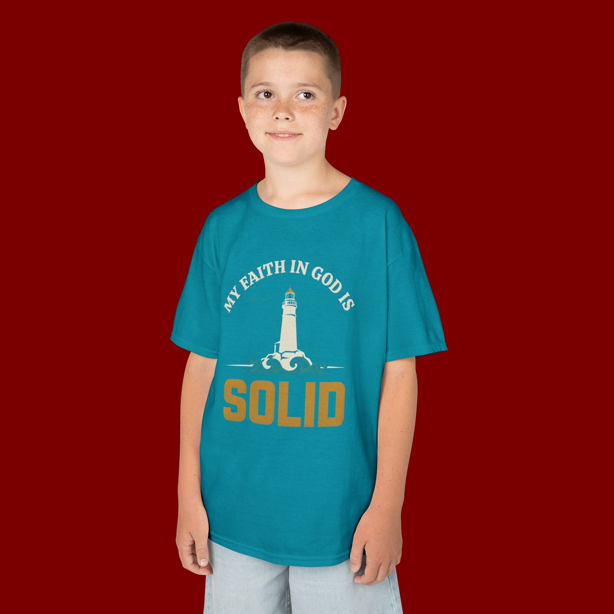 Kids T-Shirt — “My Faith in God is Solid” Lighthouse Christian Tee