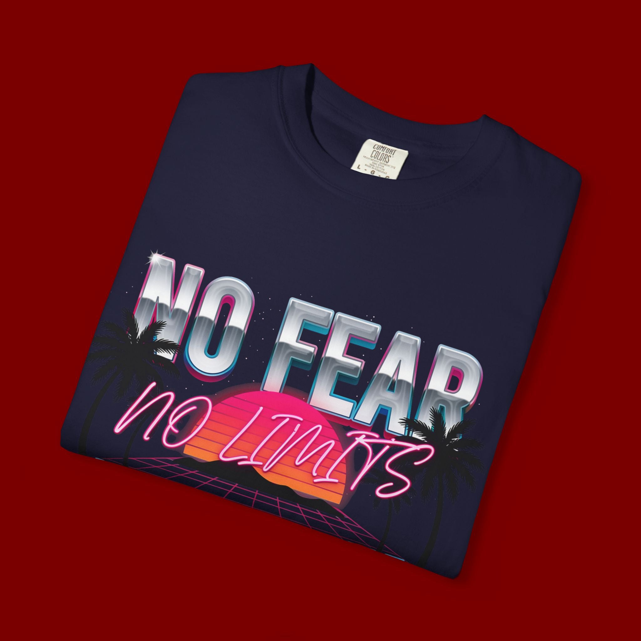 No Fear, No Excuses T-Shirt — Retro Sunset Palm Graphic Tee