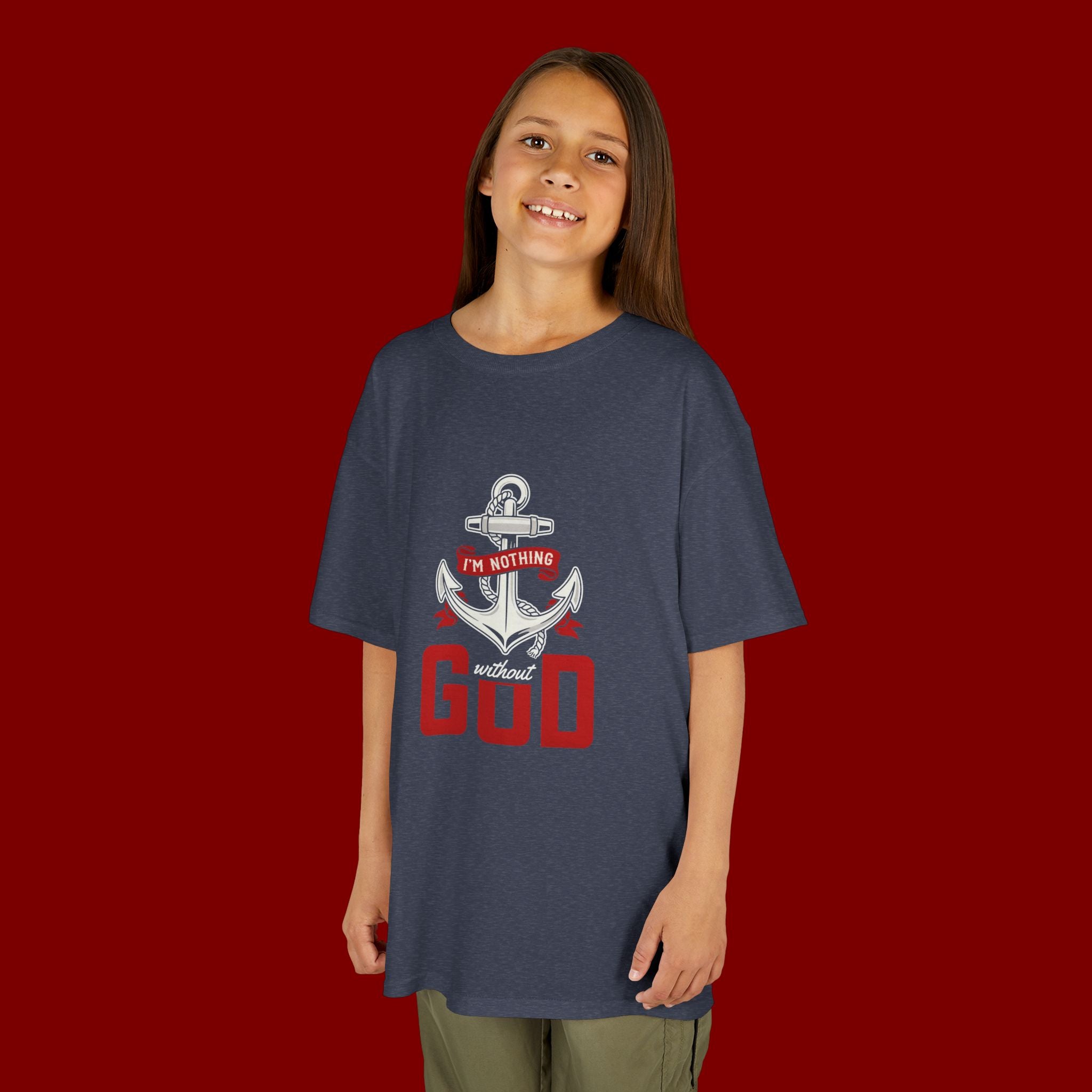 Kids Anchor T‑Shirt – "I'm Nothing Without God" Christian Tee for Boys & Girls