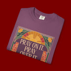 T-Shirt — Retro Sunset Floral Graphic “Play On It, Pray Over It, Pray Through It”
