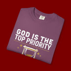 God Is The Top Priority T-Shirt — Faith Christian Inspirational Tee with Hourglass Design