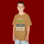 Kids Tee – "Pray & Never Give Up" Inspirational Plant Graphic