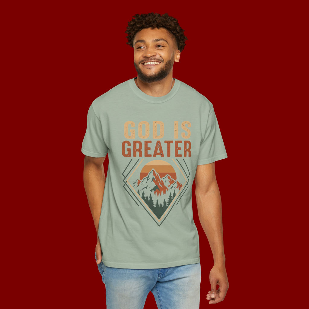 God Is Greater Mountain T-Shirt — Christian Faith Graphic Tee