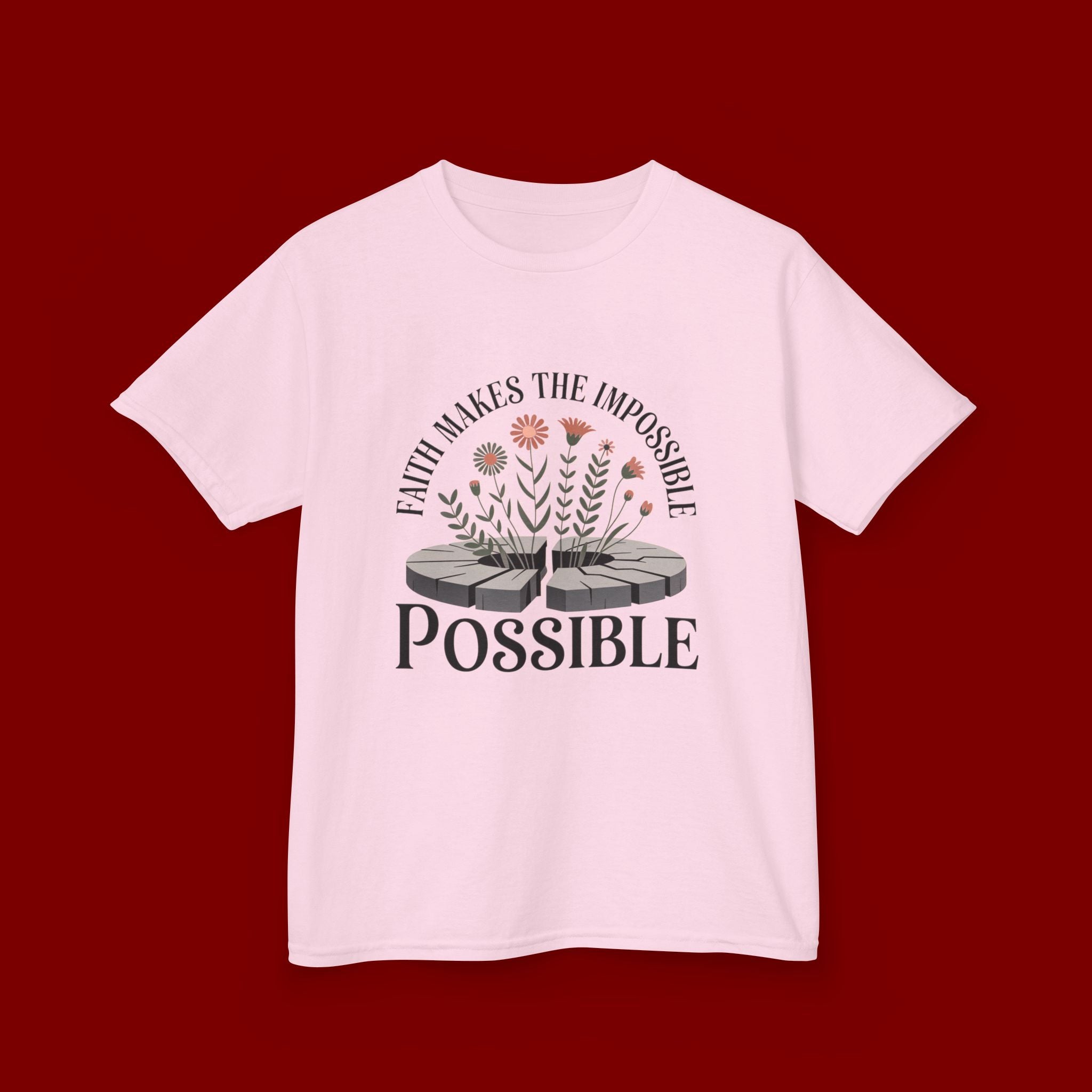 Kids Tee — “Faith Makes the Impossible Possible” Floral Inspirational Shirt