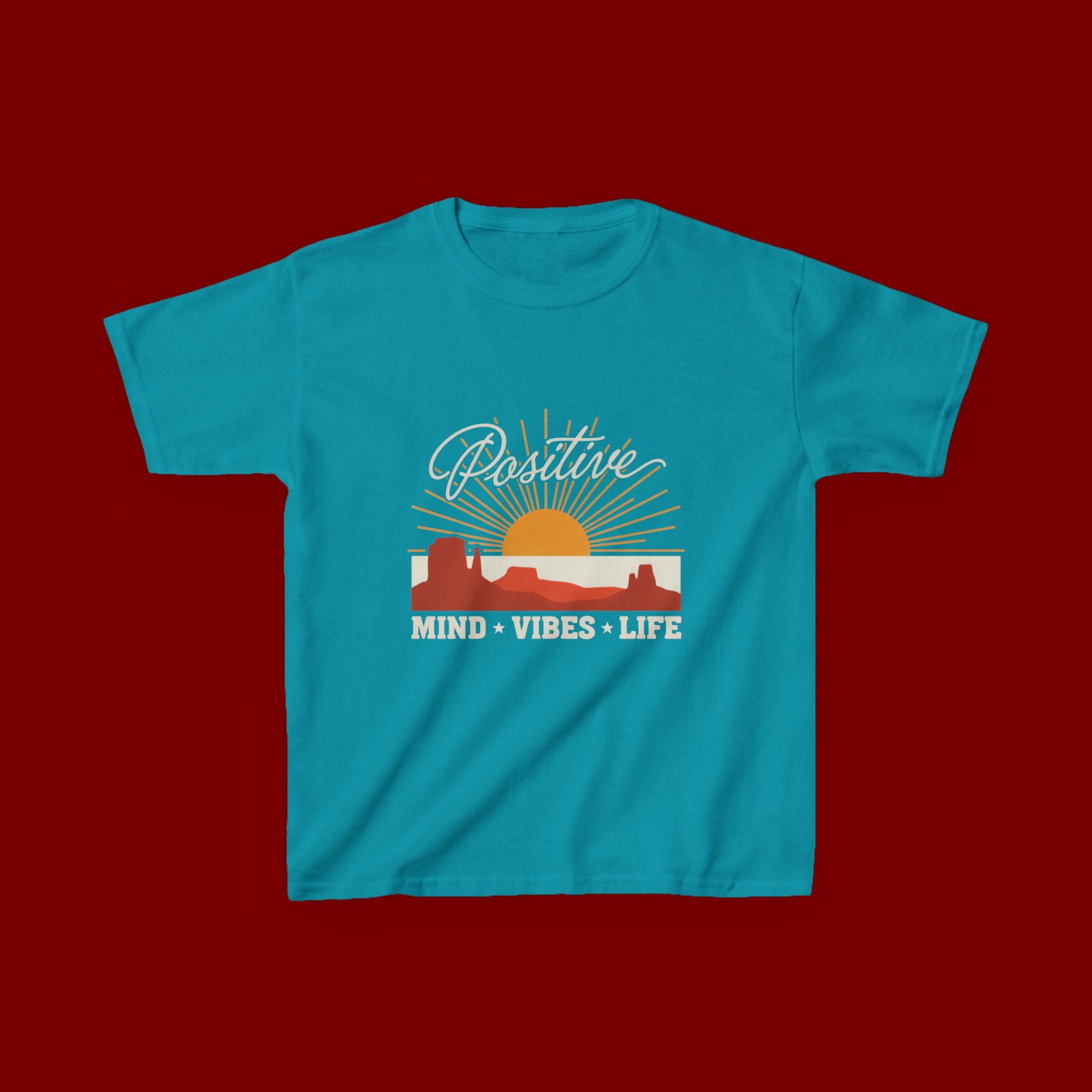 Kids T-Shirt - "Positive" Retro Sunrise Tee (Mind • Vibes • Life)