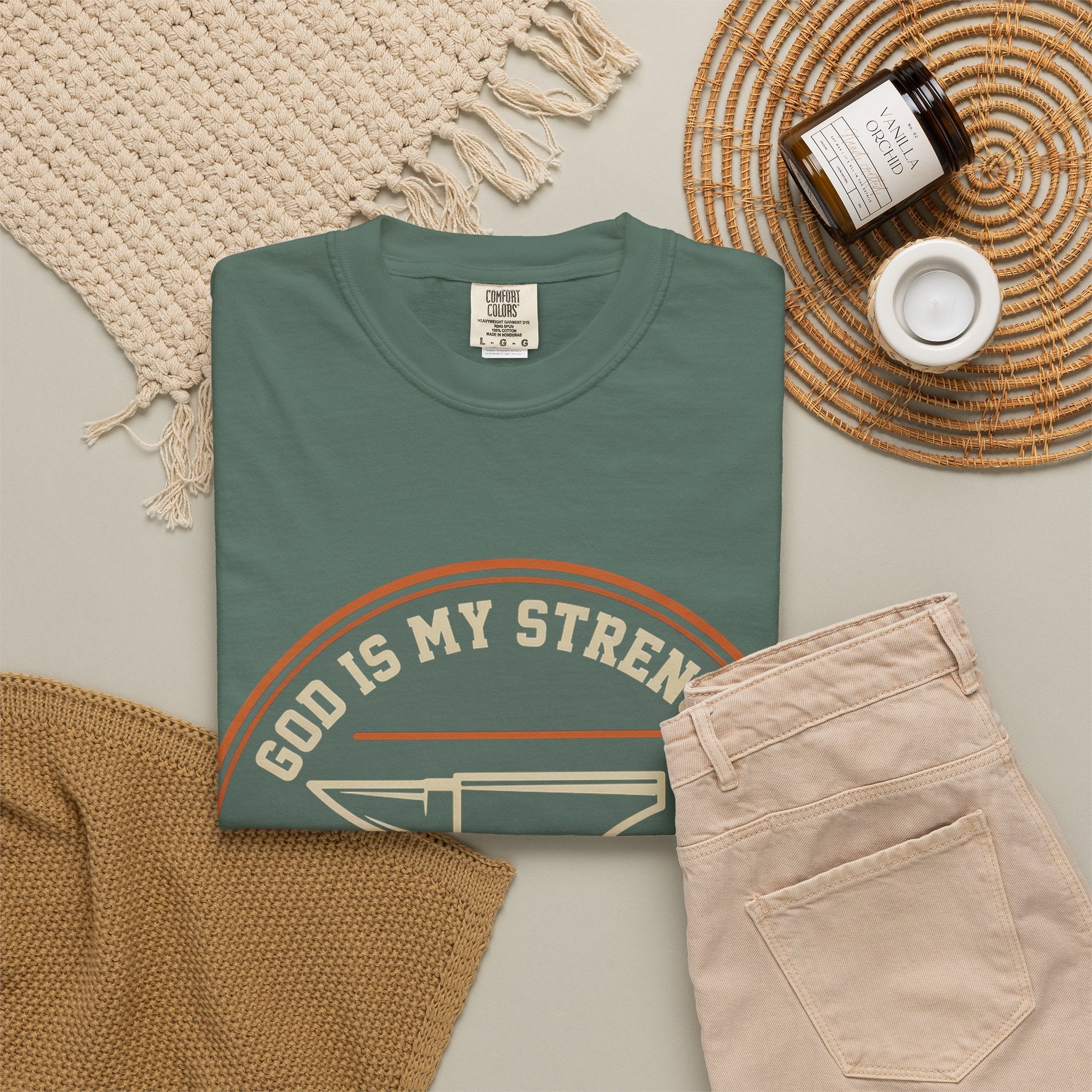 God Is My Strength T-Shirt — Christian Faith Anvil Graphic Tee