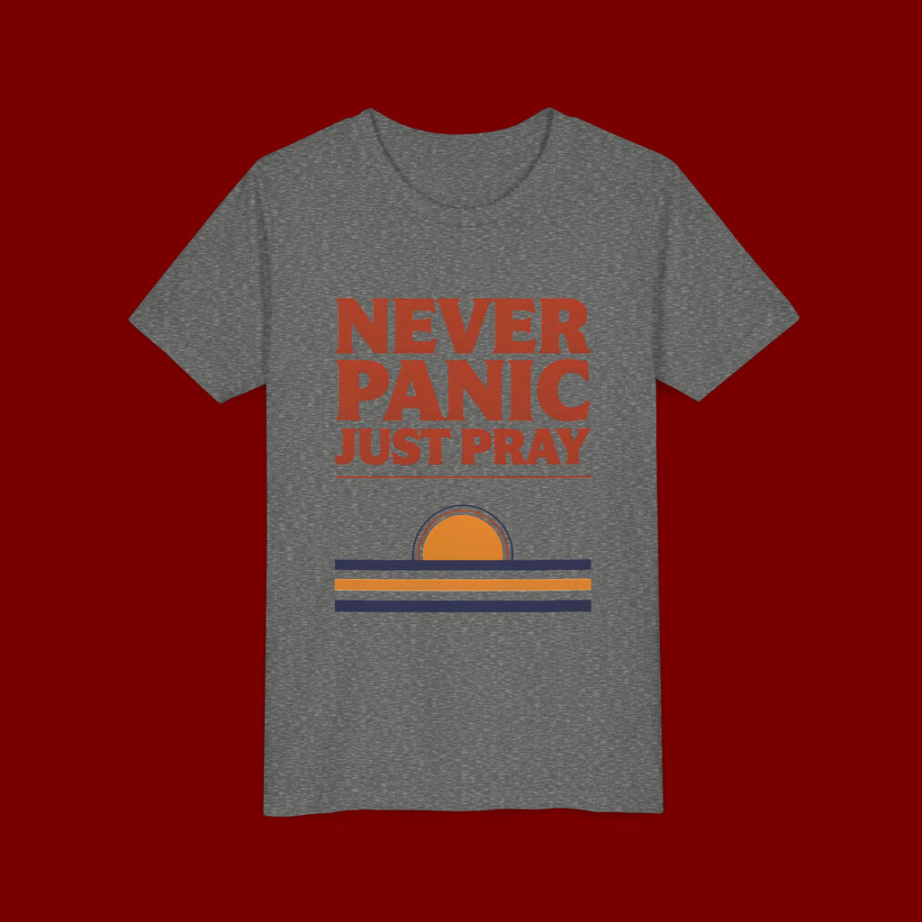 Youth Tee — "Never Panic Just Pray" Retro Sunset Kids T-Shirt
