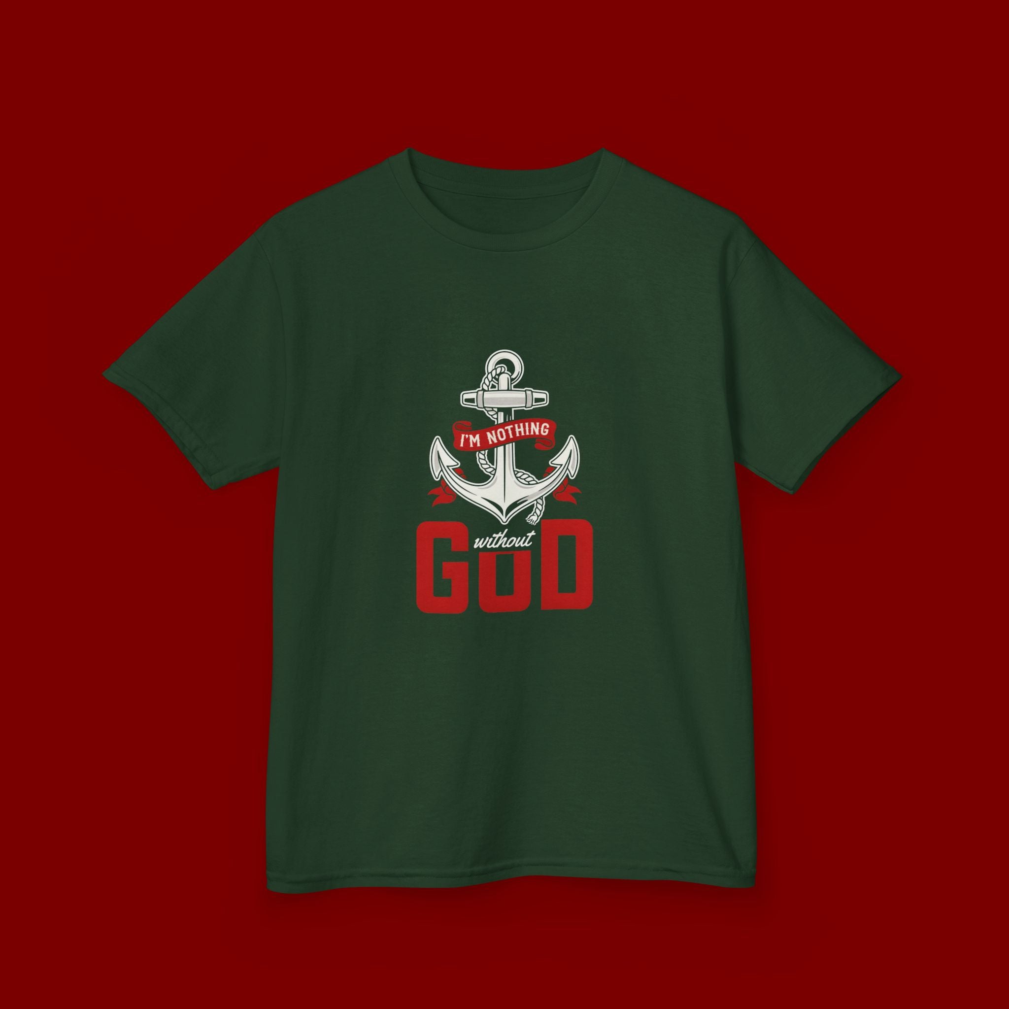 Kids Anchor T‑Shirt – "I'm Nothing Without God" Christian Tee for Boys & Girls