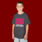 Kids Tee — "Trust in God" Pink Faith Graphic Shirt