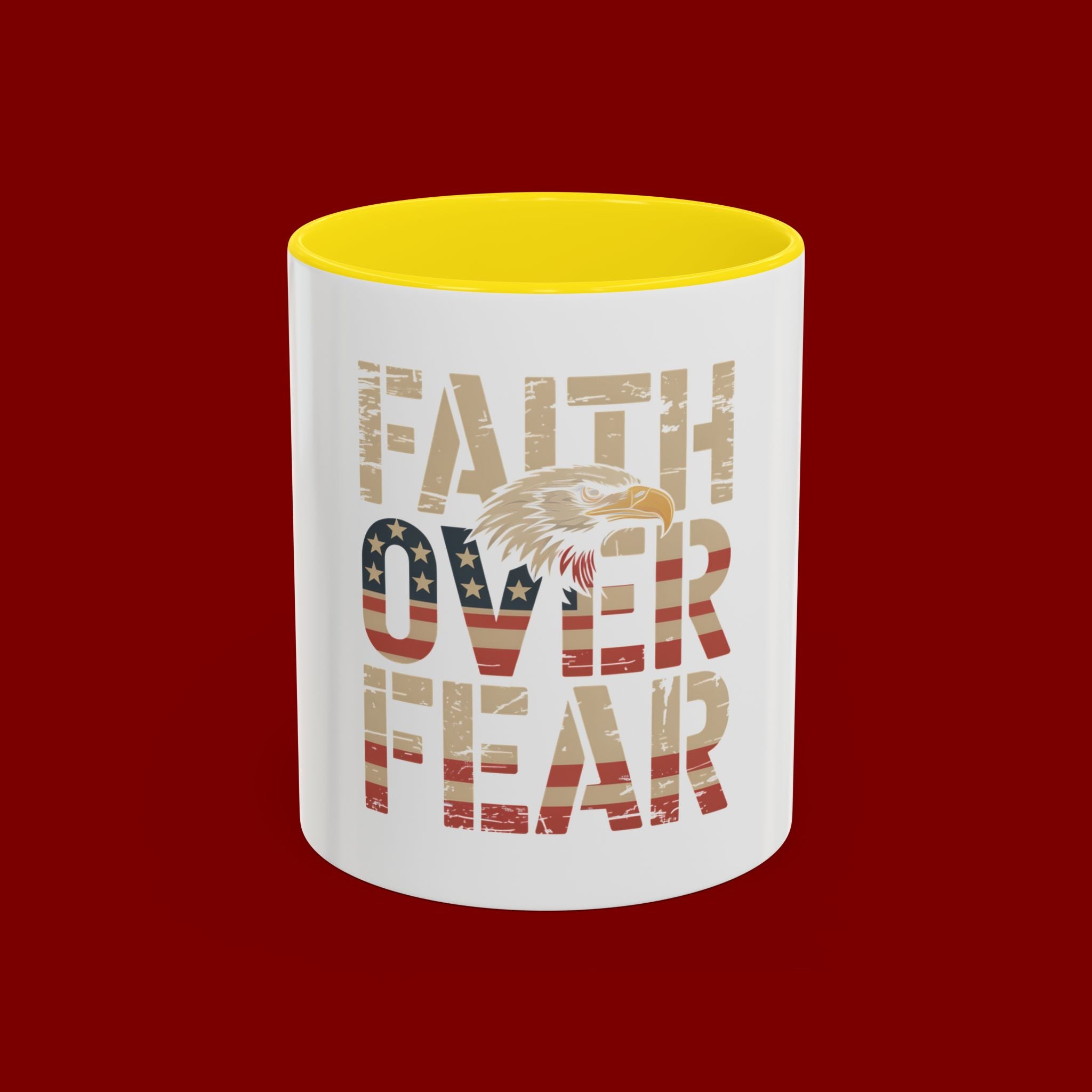 Faith Over Fear Mug — Patriotic Eagle Coffee Cup (11/15oz)