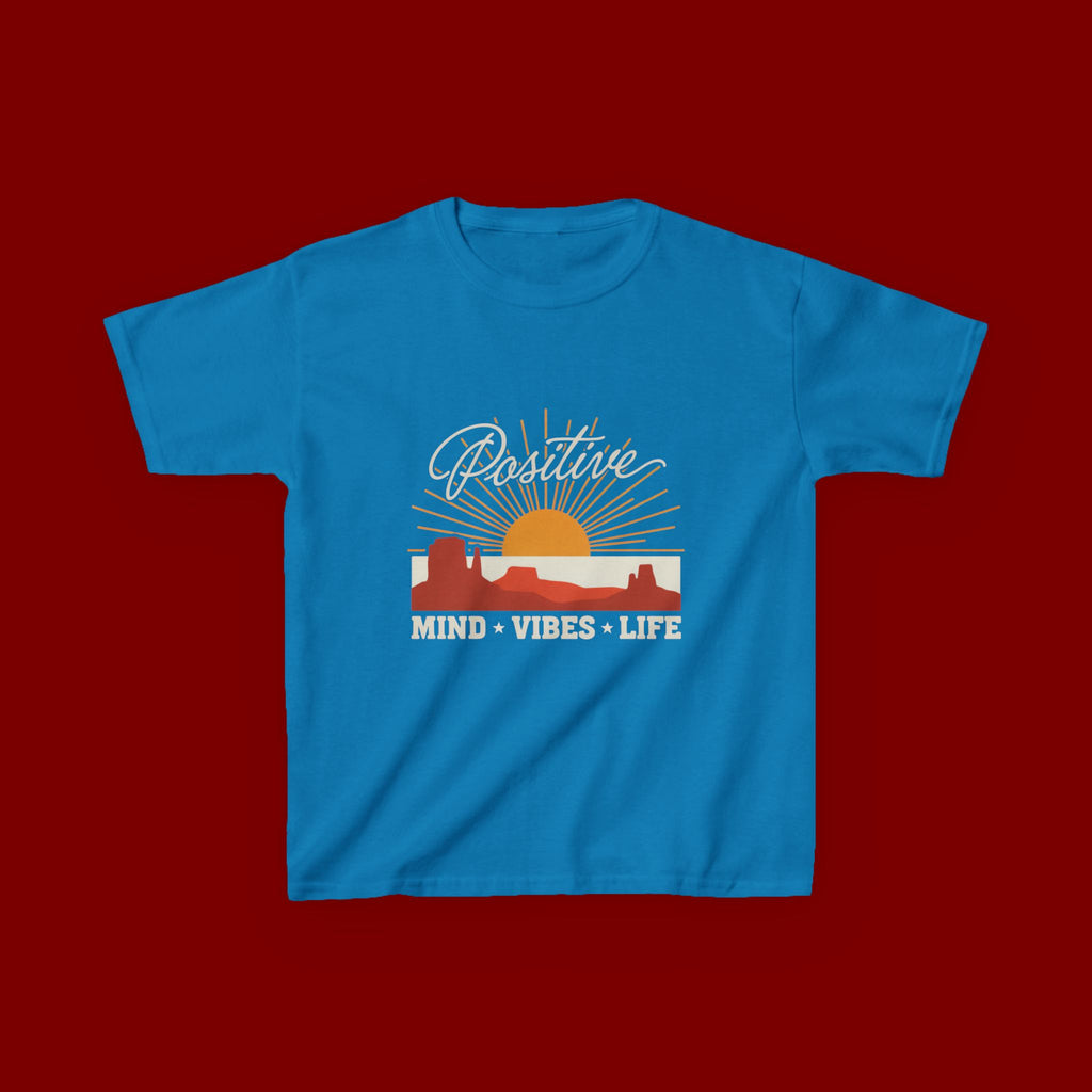 Kids T-Shirt - "Positive" Retro Sunrise Tee (Mind • Vibes • Life)