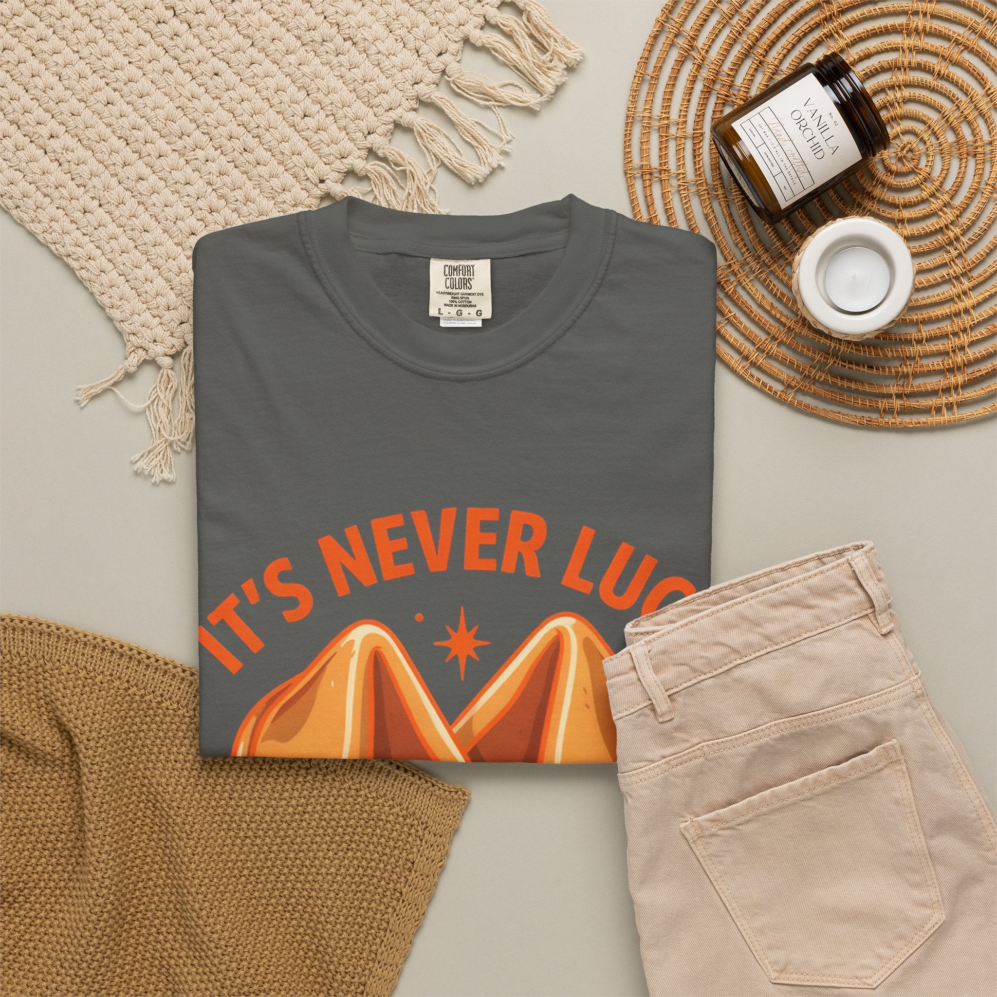 Christian Graphic T-Shirt — “It’s Never Luck, It’s Always God” Fortune Cookie Design