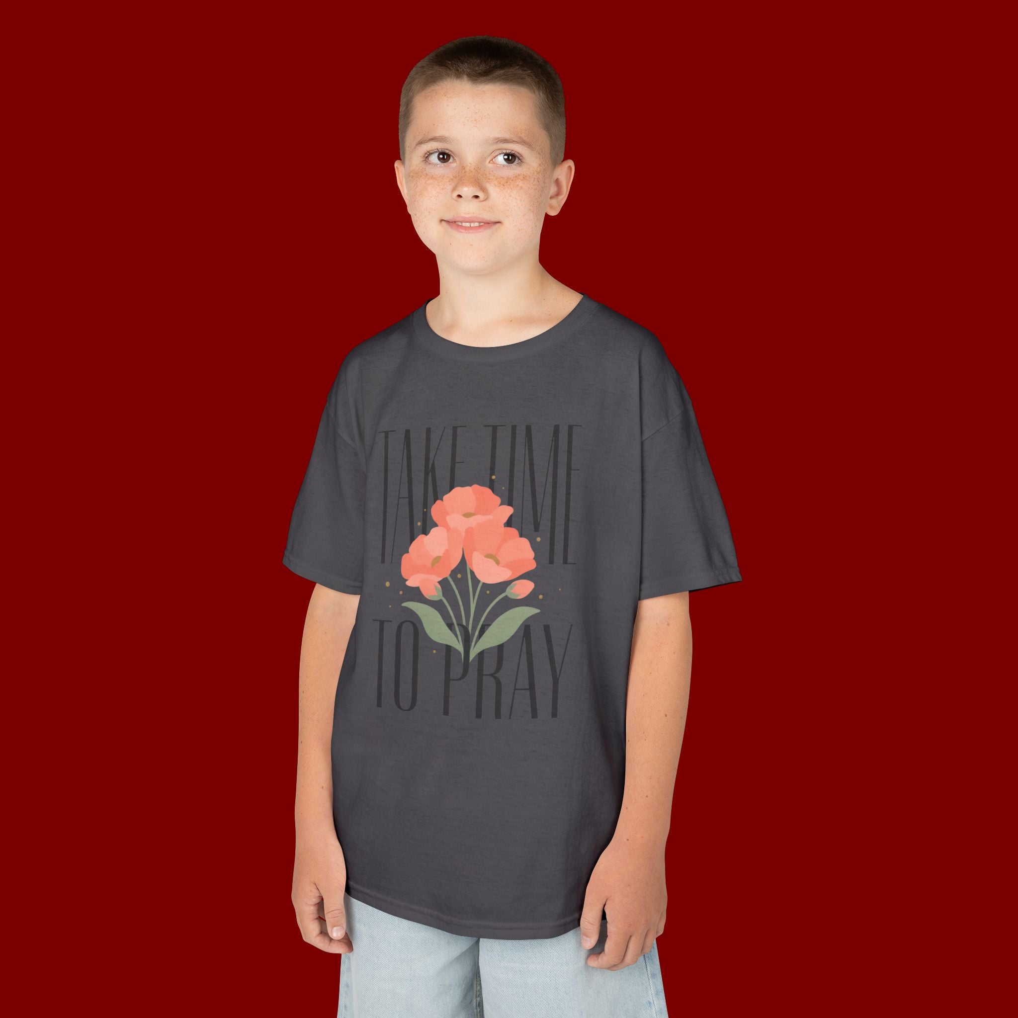 Kids Tee — "Take Time to Pray" Floral Christian Shirt