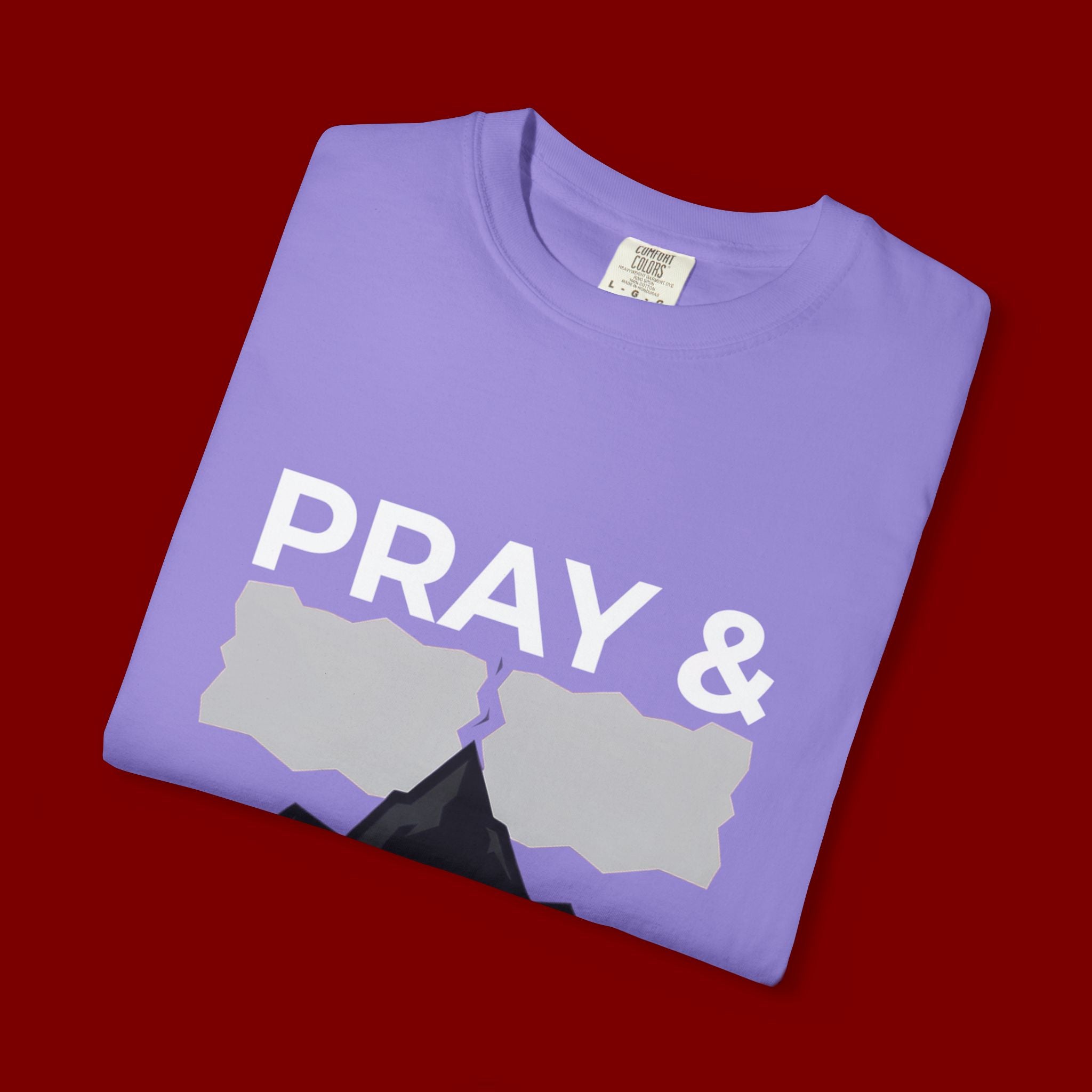 Pray & Never Give Up T-Shirt — Inspirational Christian Mountain Tee
