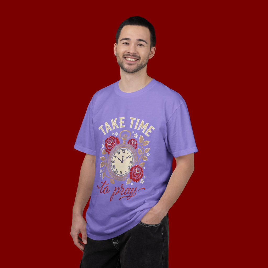 Take Time to Pray T‑Shirt — Vintage Pocket Watch & Roses Spiritual Tee