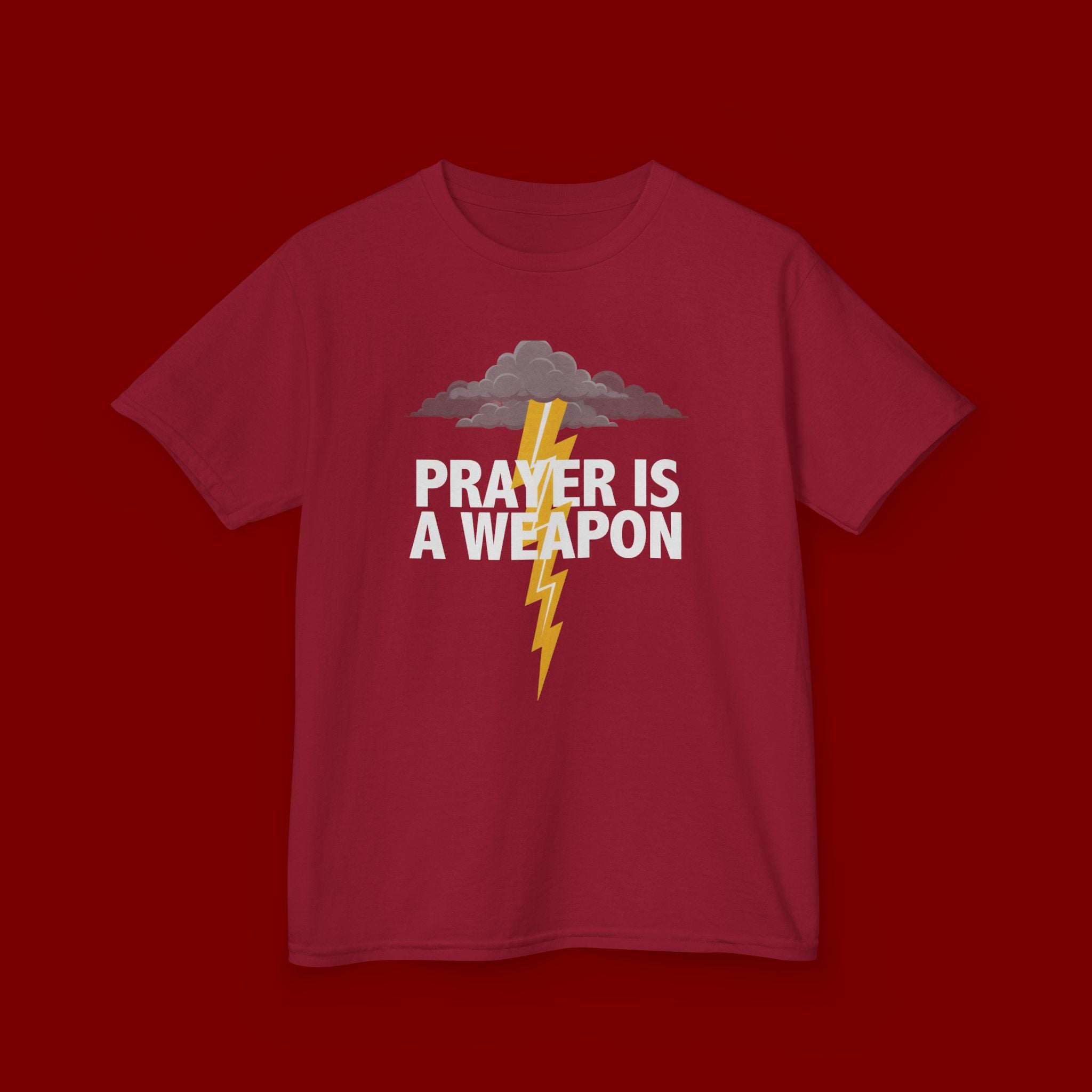 Kids Tee — "Prayer Is A Weapon" Lightning Graphic Christian Shirt