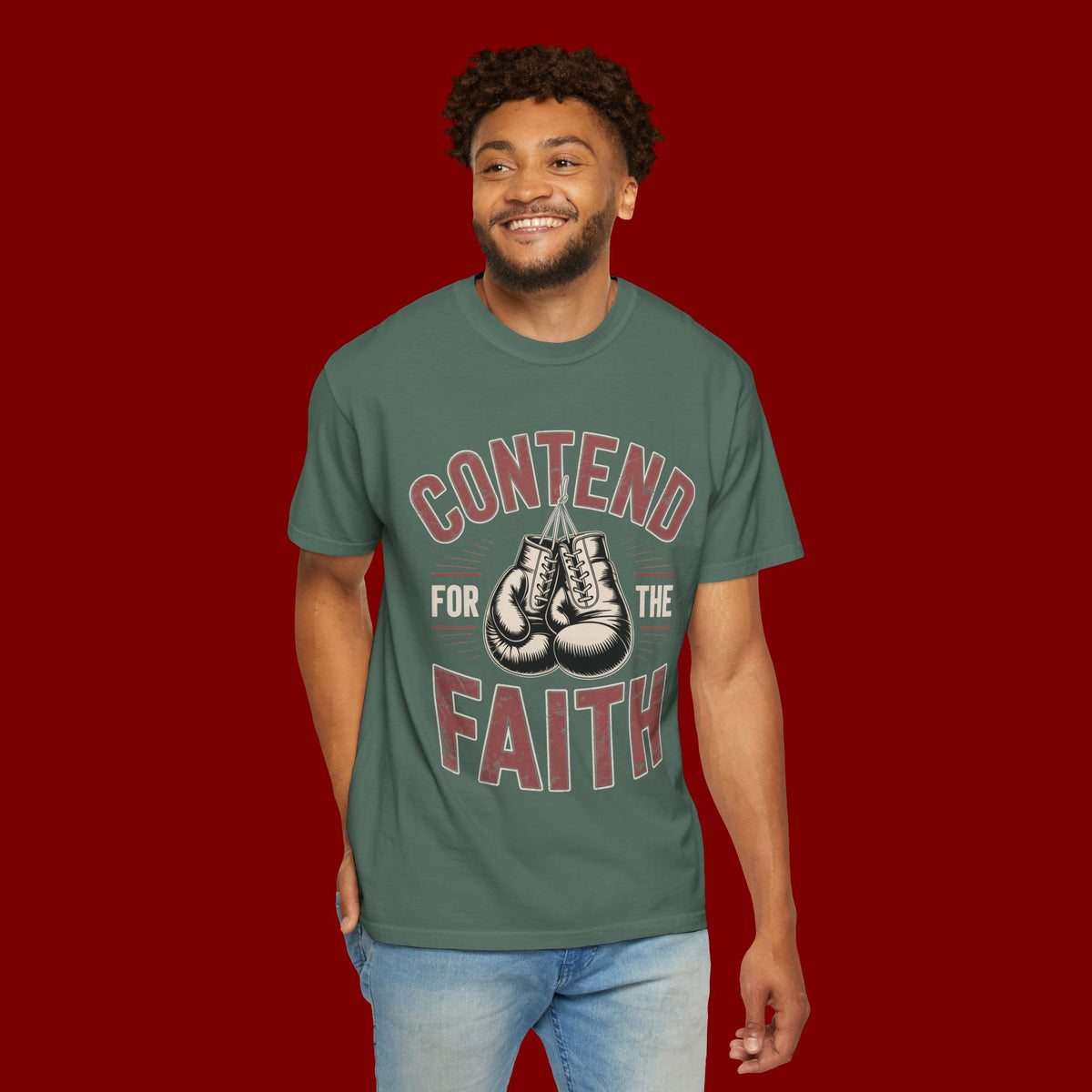 Contend for the Faith T-Shirt — Vintage Boxing Gloves Christian Tee