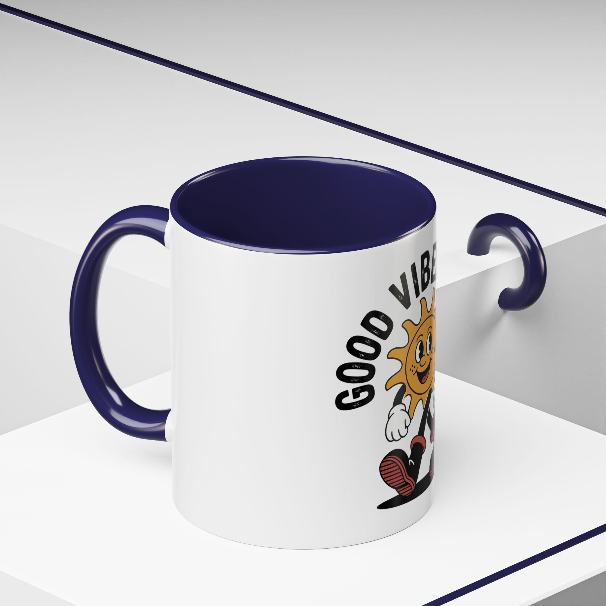 Good Vibes Only Coffee Mug - Retro Sun Cartoon Accent Mug (11/15oz)