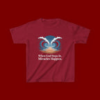 Kids Tee — “When God Steps In, Miracles Happen” Wave Heart Faith Shirt