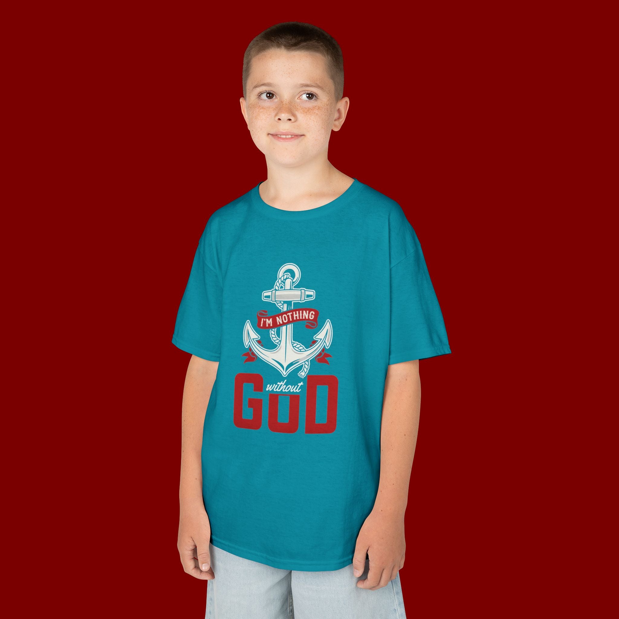 Kids Anchor T‑Shirt – "I'm Nothing Without God" Christian Tee for Boys & Girls