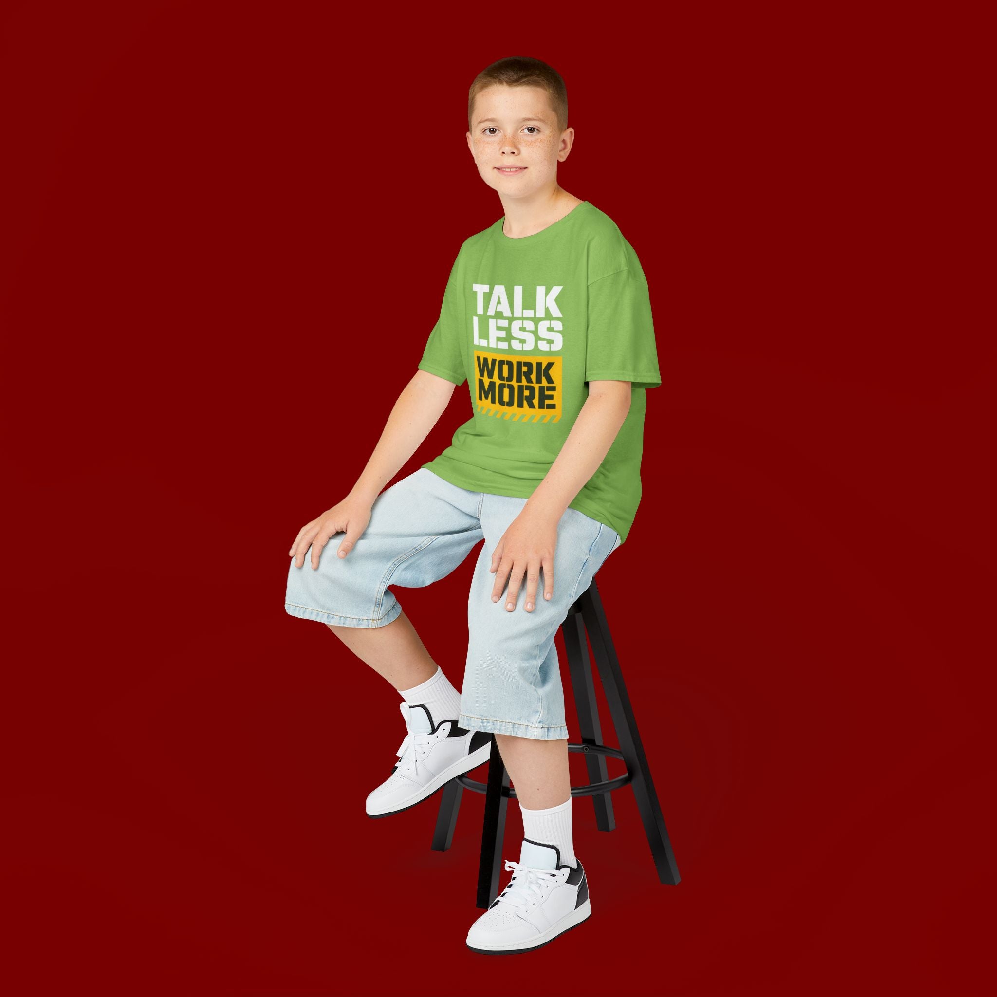 Kids T-Shirt — "Talk Less Work More" Bold Motivational Tee