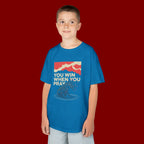 Kids Tee – “You Win When You Pray” Retro Wave Ocean Graphic