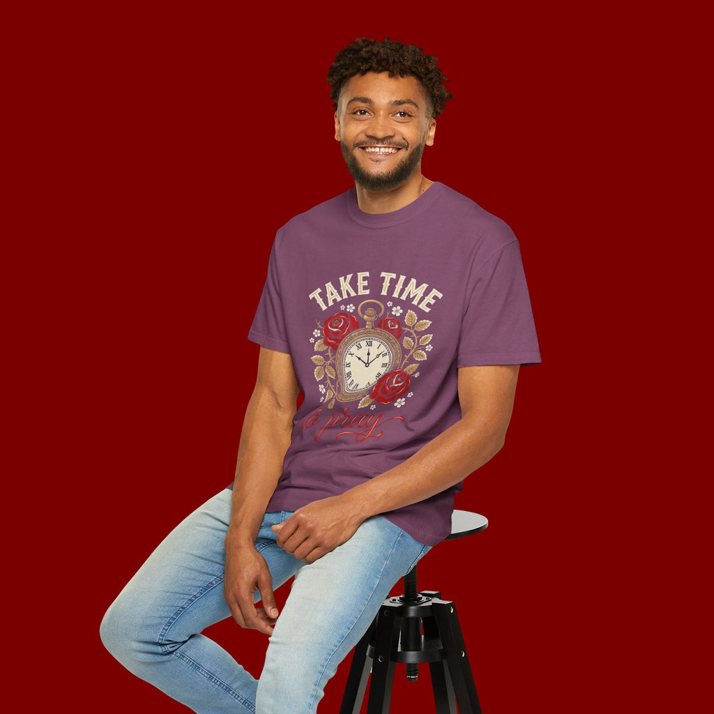 Take Time to Pray T‑Shirt — Vintage Pocket Watch & Roses Spiritual Tee