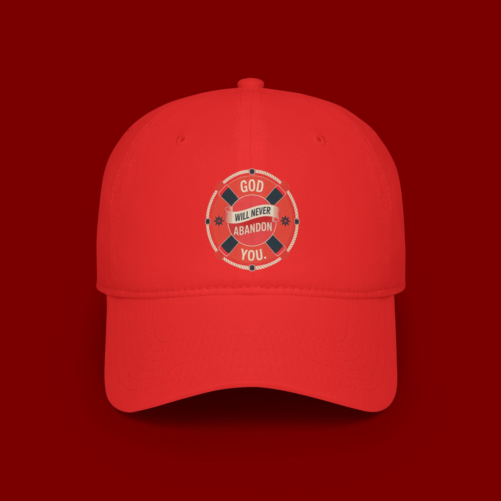 Baseball Cap - "God Will Never Abandon You" Lifesaver Graphic Christian Hat