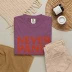 Never Panic Just Pray T‑Shirt — Retro Sunset Faith Tee
