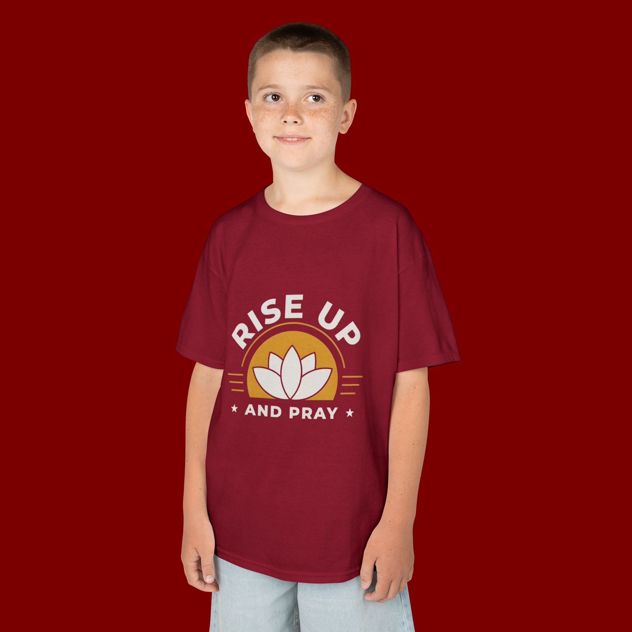 Kids T-Shirt - "Rise Up and Pray" Inspirational Christian Tee for Children