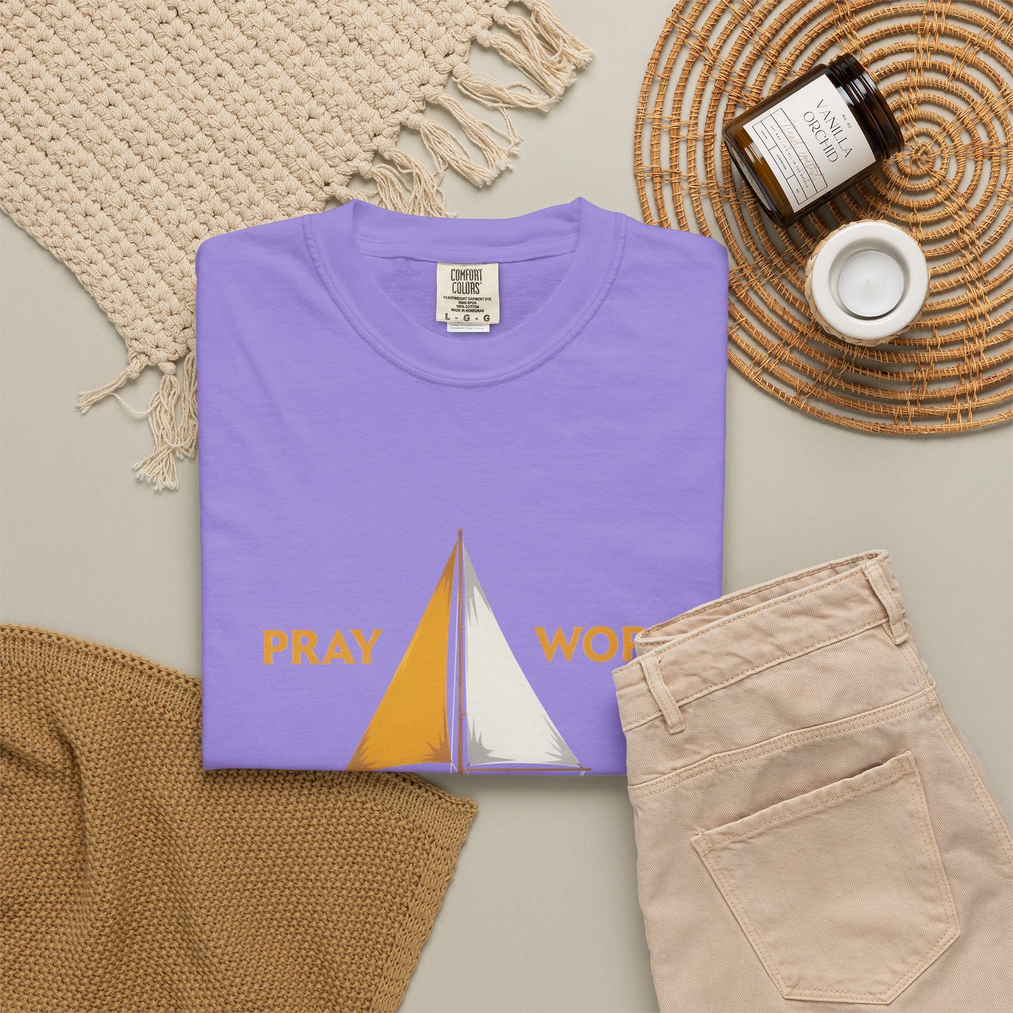 Trust God Sailboat T-Shirt — Pray Work Inspirational Christian Tee