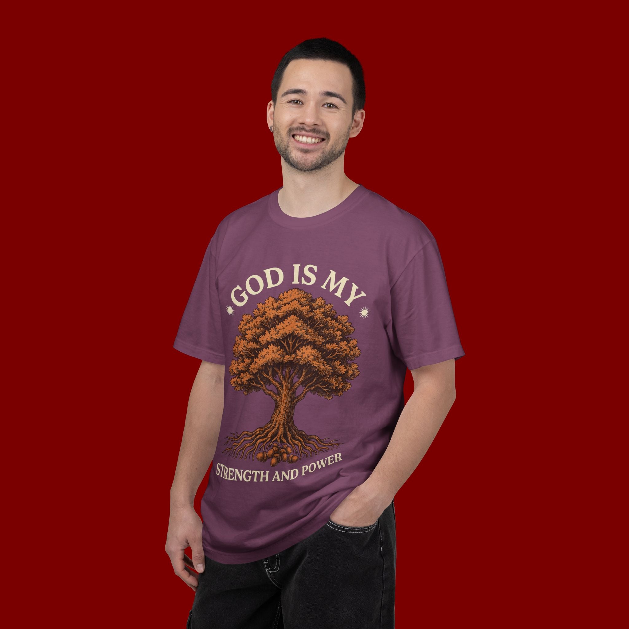 God Is My Strength Tree T-Shirt — Faith-Based Inspirational Tee
