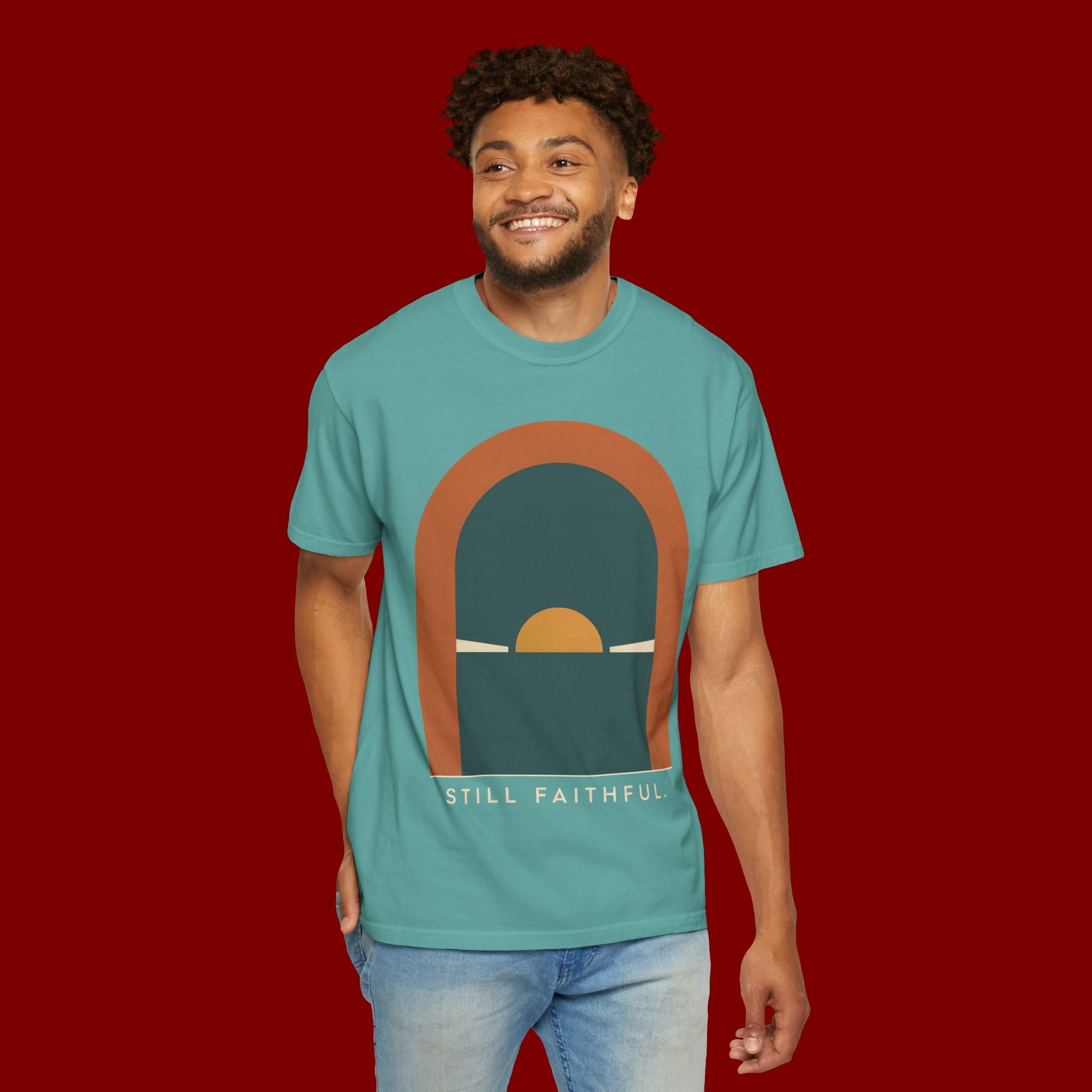 Still Faithful Sunset T-Shirt — Minimal Christian Graphic Tee