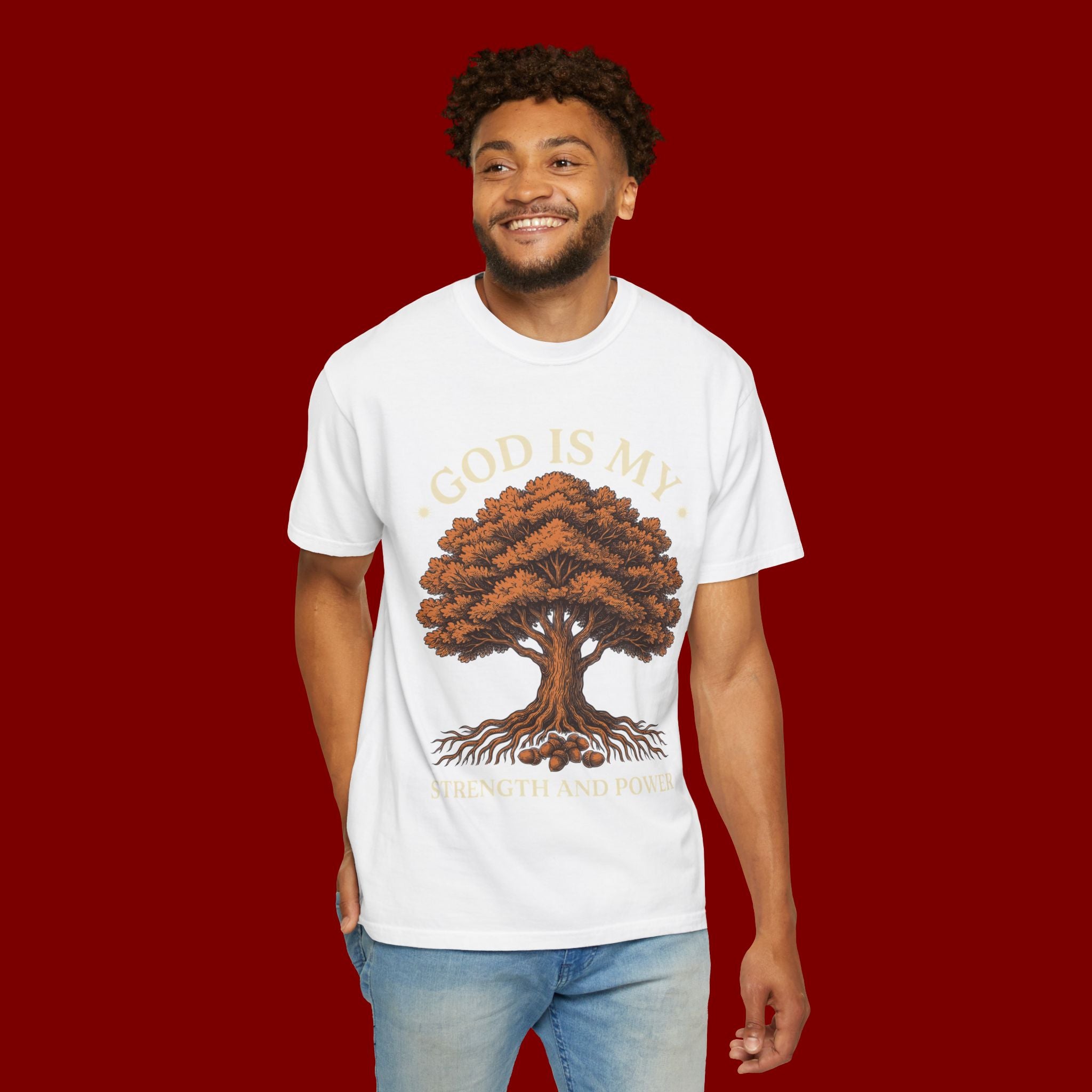 God Is My Strength Tree T-Shirt — Faith-Based Inspirational Tee